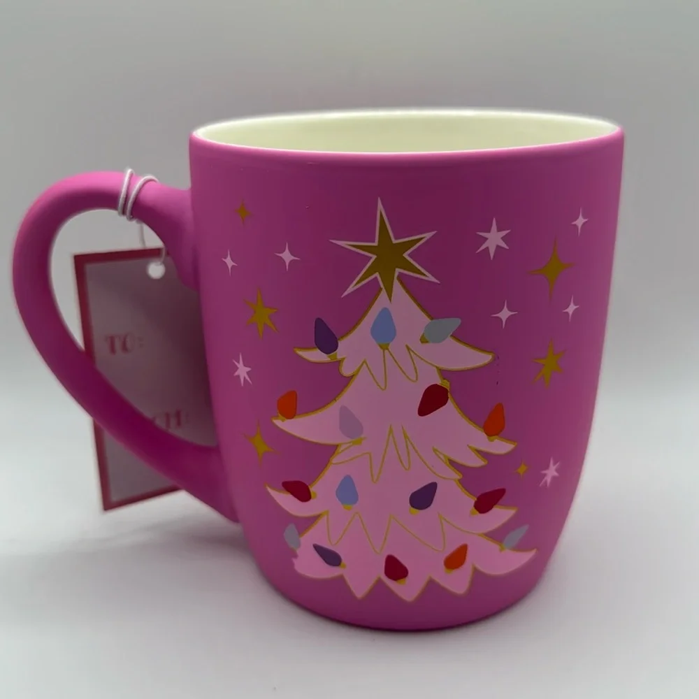 Hot‎ Pink Christmas Tree Soft Matte Touch Coffee Tea Mug NWT